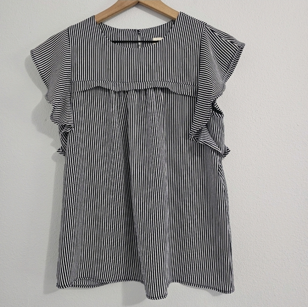 Monteau • Striped Ruffle Blouse